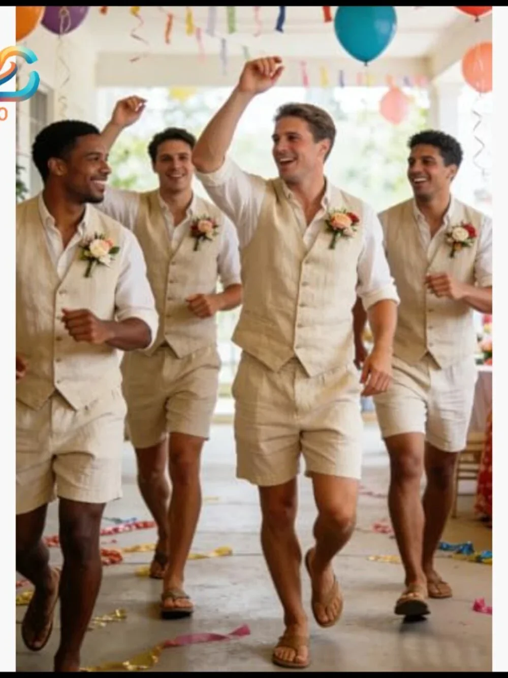 Men's Linen Suit Slim Fit Wedding Groomsmen Summer Vest Shorts Set